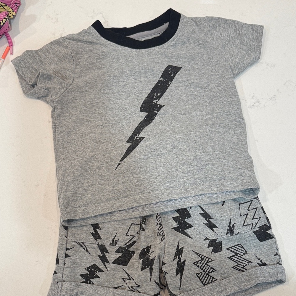 Gray Kids Matching Set with Lightning Print